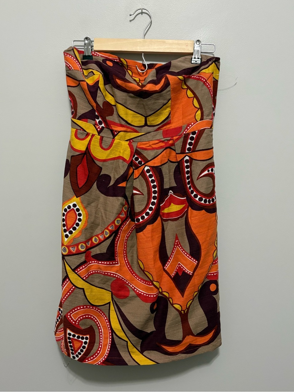 Vintage Merona Retro Paisley Orange Multi-Print Strapless Dress